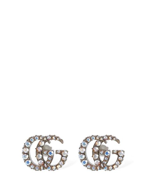 Gucci White gg Marmont Brass Stud Earrings