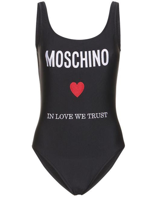 Moschino Black One-Piece Swimsuit With Embroidery