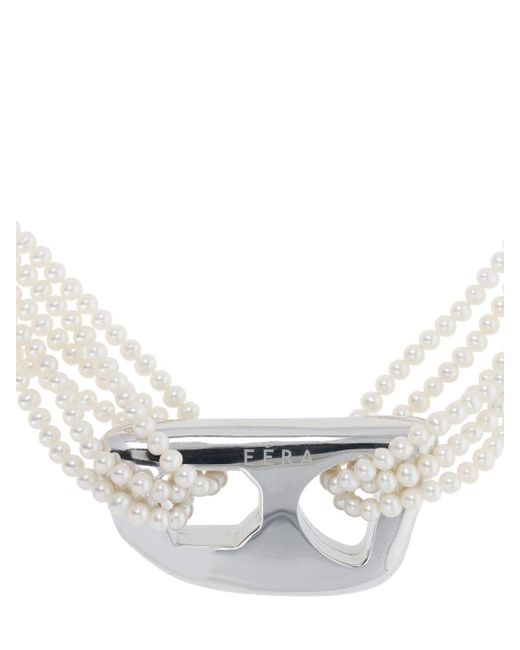 Eera White Stone Silver & Pearl Collar Necklace
