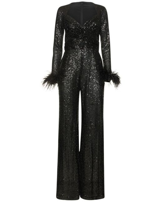 Zuhair Murad Sequined Cutout Jumpsuit W/ Feathers in Black | Lyst