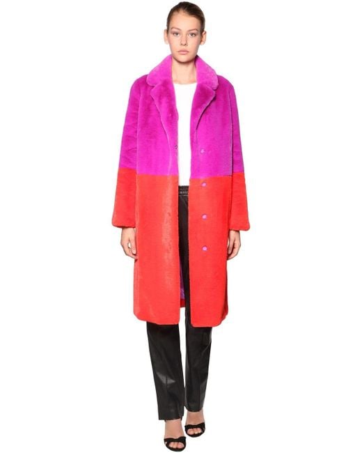 STAND Pink Maribel Color Block Faux Fur Coat