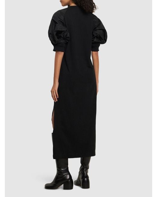 Sacai Black Nylon Twill & Jersey Long Dress