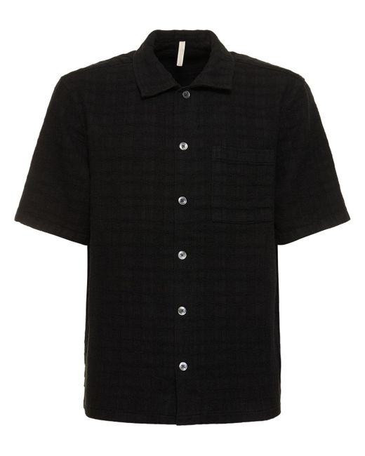 sunflower Black Spacey Linen Blend Short Sleeve Shirt for men