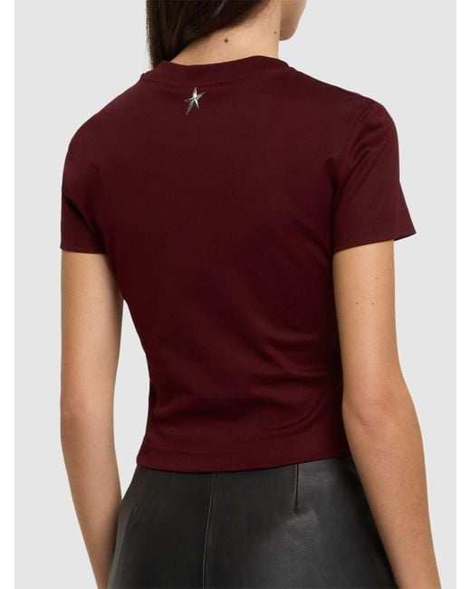 Mugler Red Ring Detail Cropped Cotton Jersey Top