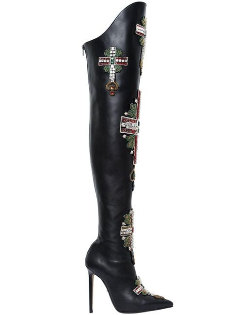 Versace Black 110mm Embellished Leather Boots