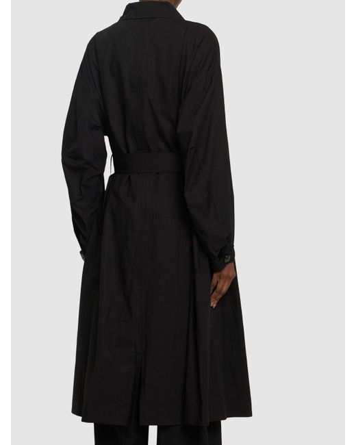 Yohji Yamamoto Black Cotton Midi Trench Coat