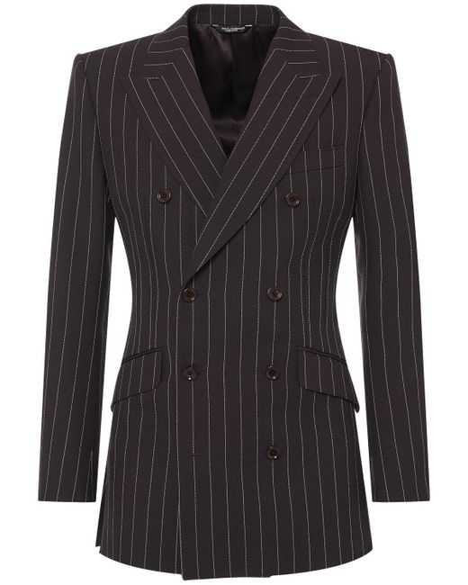 Dolce & Gabbana Black Pinstriped Double Breasted Wool Blazer for men