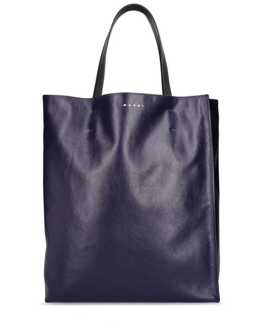 Borsa shopping grande museo in pelle morbida di Marni in Blue da Uomo