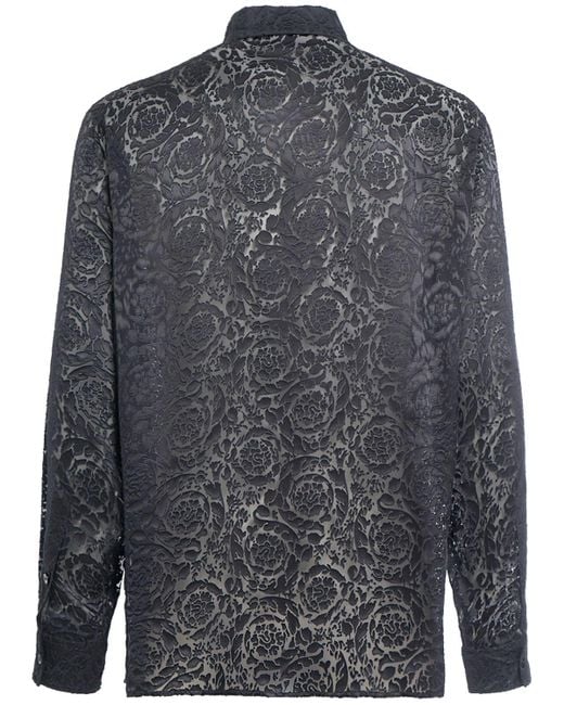Versace Gray Barocco Printed Viscose & Silk Shirt for men