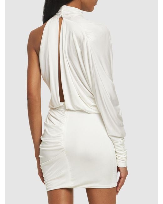 Alexandre Vauthier White Draped Jersey One Sleeve Mini Dress