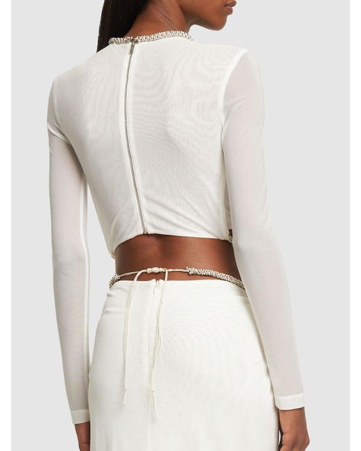 Dion Lee White Embellished Sheer Jersey Cropped Top