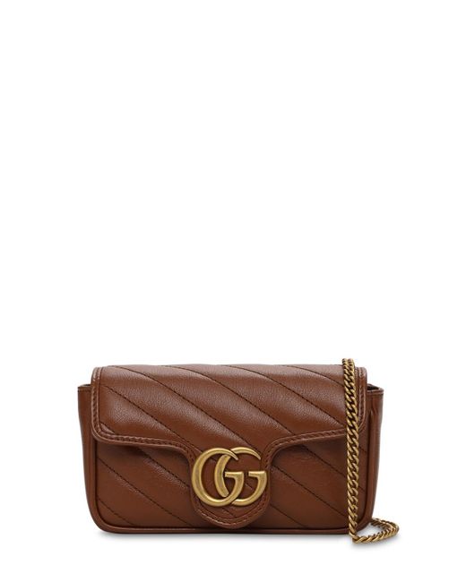 Gucci Brown Super Mini Gg Marmont Leather Bag