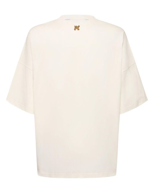 Palm Angels White Burning Monogram Cotton T-shirt for men