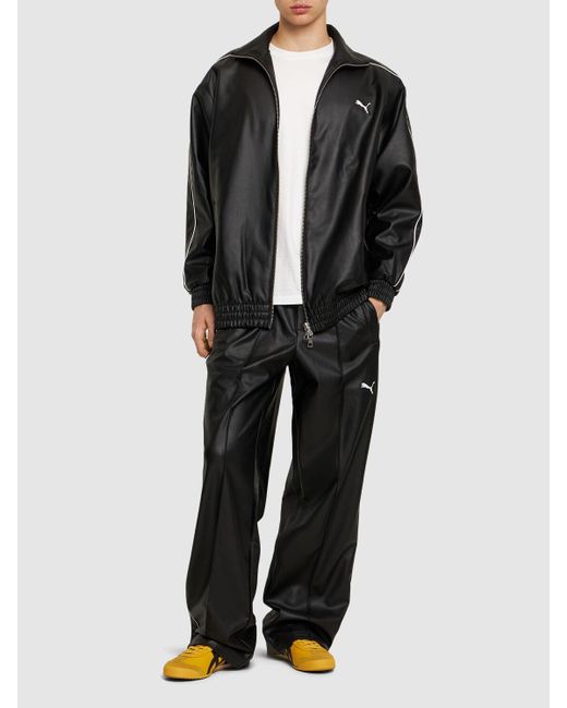 PUMA Black T7 Faux Leather Track Pants for men