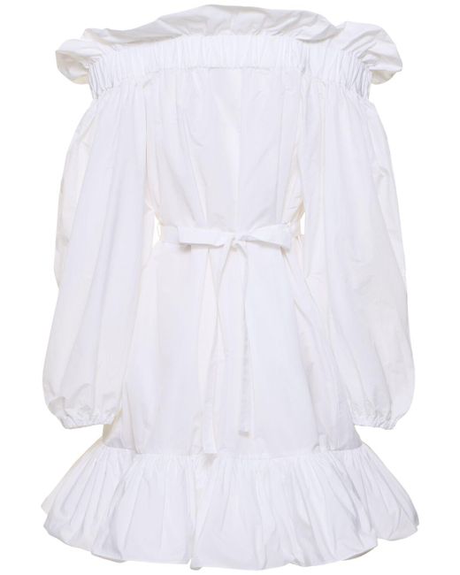 Patou White Faille Volume Mini Dress W/bow