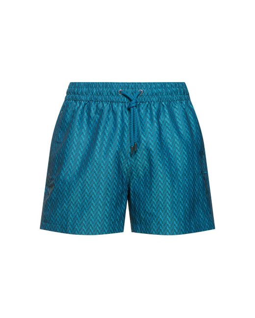Frescobol Carioca Blue Sport Herringbone Jacquard Swim Shorts for men