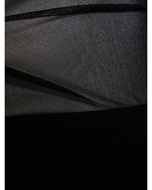 Robe longue en mesh de viscose stretch avec bandes Monot en coloris Black