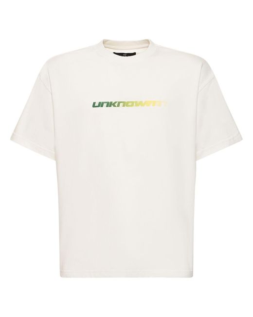 Unknown White Logo Printed Cotton T-Shirt for men
