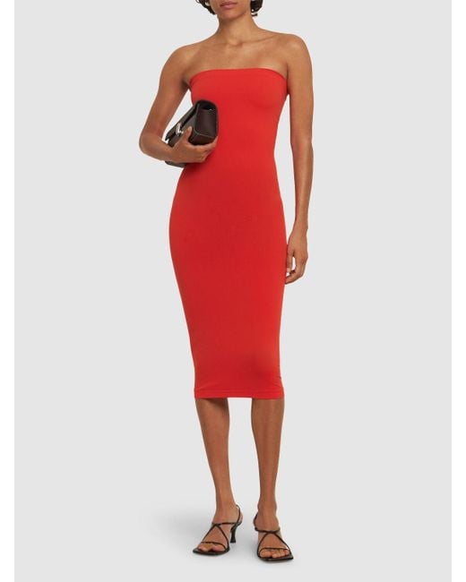Wolford Red Donna Fatal Shaping Strapless Midi Dress