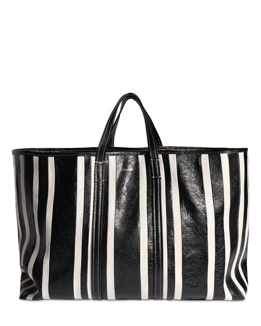 Balenciaga Black Striped Leather Tote Bag for men