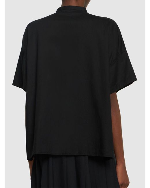 Yohji Yamamoto Black Draped Cotton Twill S/S Boxy Shirt