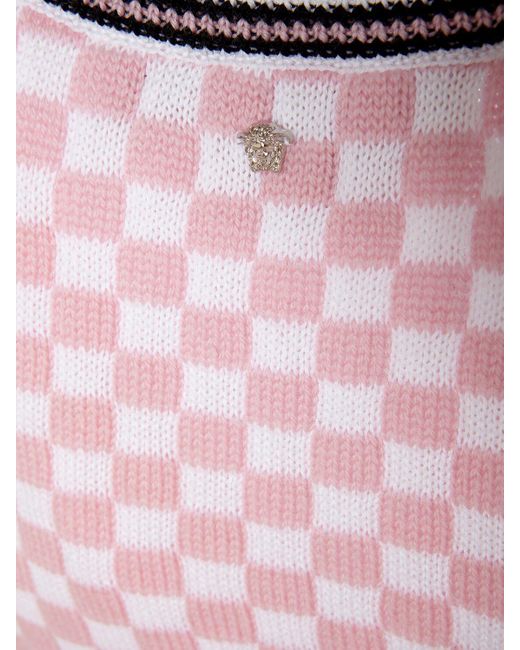 Versace Pink Check Jacquard Knit Sleeveless Crop Top