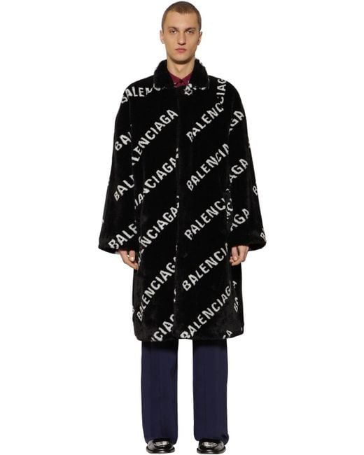 Manteau fausse fourrure Logo Balenciaga pour homme en coloris Black