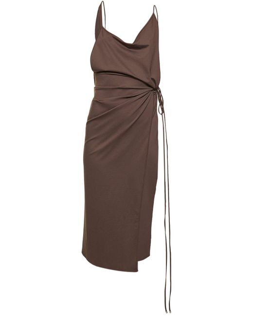 The Attico Brown Lycra Side Slit Midi Dress