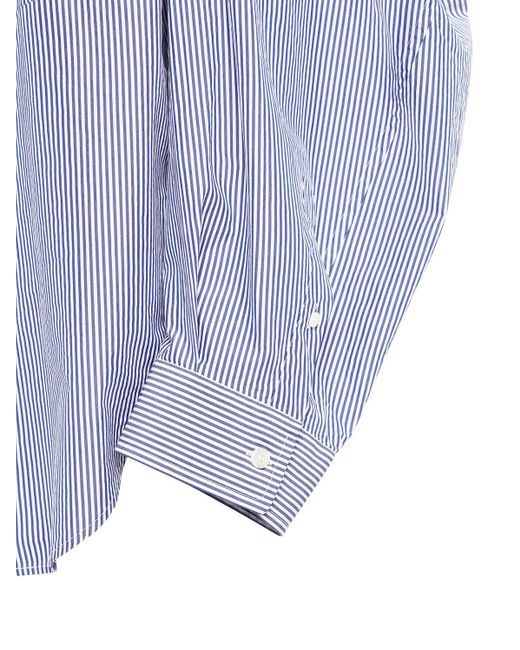 Balenciaga Blue Twisted Sleeve Cotton Poplin Shirt