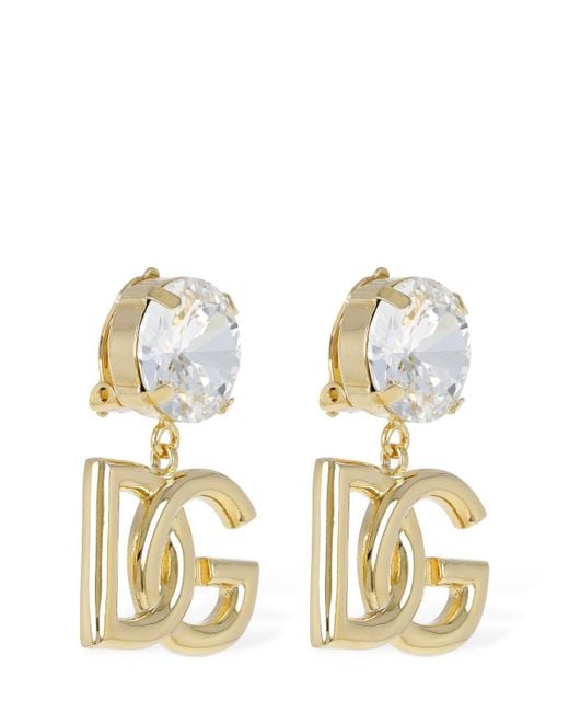 Dolce & Gabbana Metallic Crystal Logo Dg Clip-on Earrings