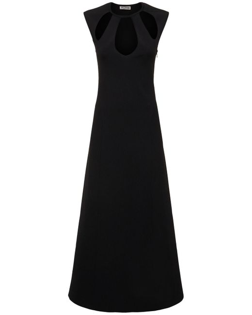 Jil Sander Black Cady Long Dress W/cut Outs