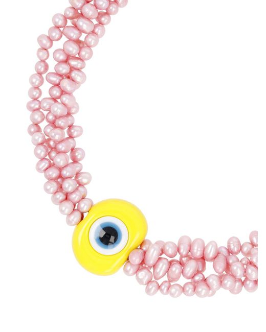 Timeless Pearly Pink Eye Charm Multi Wrap Pearl Necklace