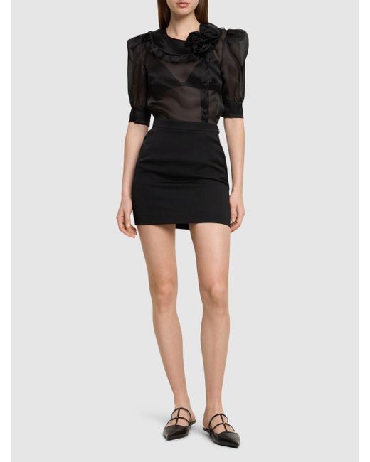 Alessandra Rich Black Light Wool High Waist Mini Skirt