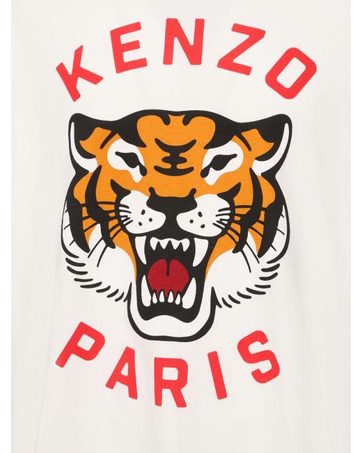 KENZO White Tiger Print Cotton Jersey T-Shirt for men
