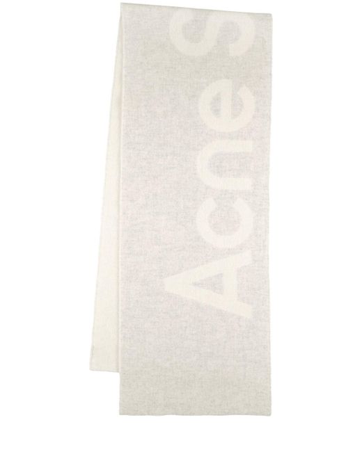 Acne White Schal Aus Wollmischung Mit Kontrast-logo "toronty"