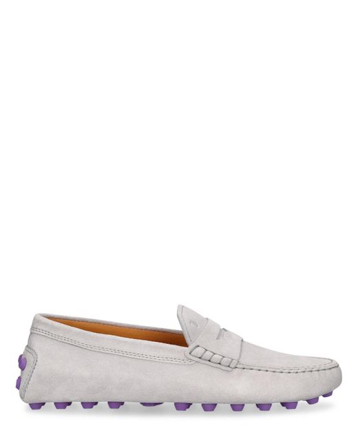 Tod's White Gommini Macro Suede Loafers