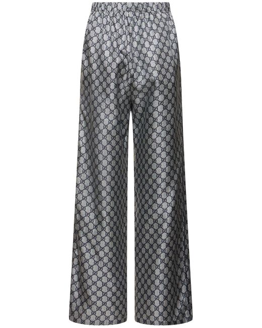 Gg supreme silk pants Gucci de color Gray