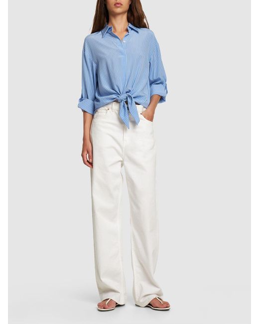 Michael Kors Blue Striped Silk Crepe Shirt