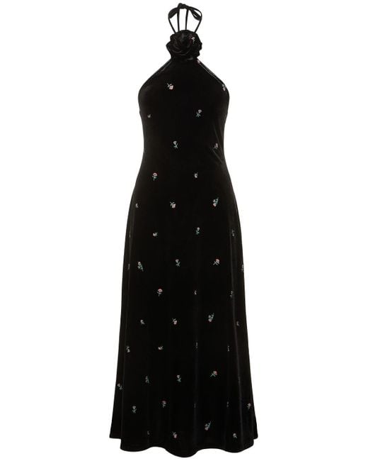WeWoreWhat Black Embroidered Velvet Halterneck Midi Dress
