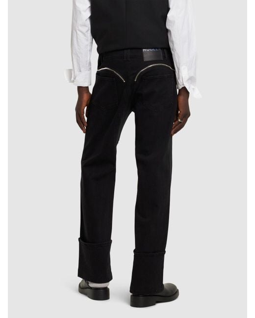 Mugler Black baggy Cotton Denim Zipped Jeans for men