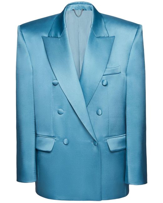 Magda Butrym Blue Silk Satin Oversized Blazer Jacket