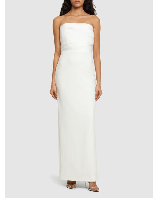 Solace London White Afra Strapless Draped Satin-twill And Crepe Gown