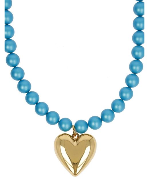 Timeless Pearly Blue Heart Charm Beaded Collar Necklace