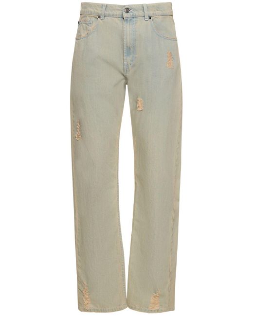 MSGM Gray Distressed Cotton Denim Straight Jeans for men