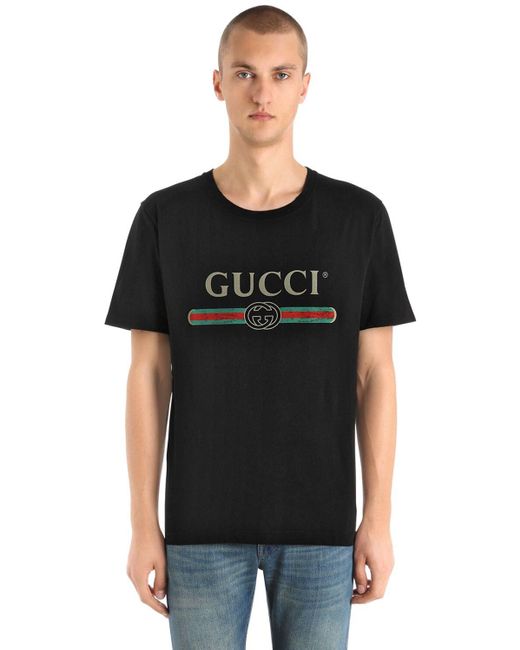 Gucci Fake Logo Print Cotton T Shirt in Black for Men - Save 34% - Lyst