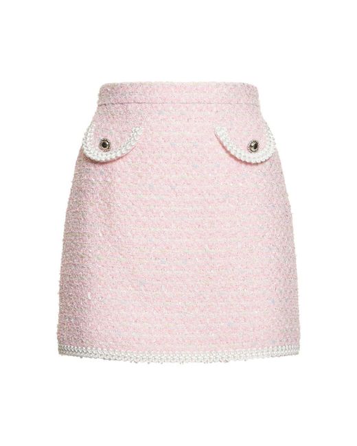 Alessandra Rich Tweed Lurex Mini Skirt W/ Trim in Pink | Lyst
