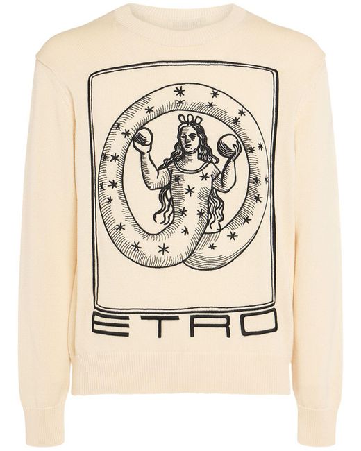 Etro Strickpullover Aus Baumwolle Mit Logo in Natural für Herren