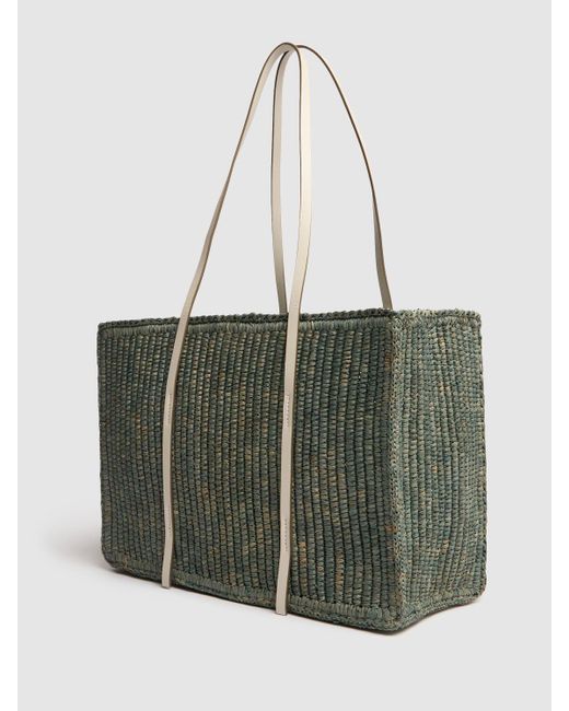 DeMellier London Green Capri Raffia & Leather Tote Bag