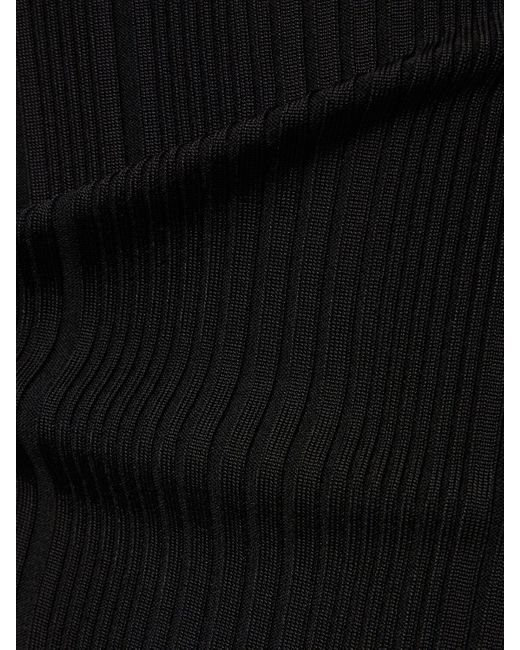 Self-Portrait Black Ribbed Viscose Knit Long Skirt
