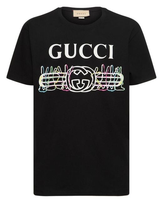 T-shirt en jersey imprimé logo Gucci pour homme en coloris Black